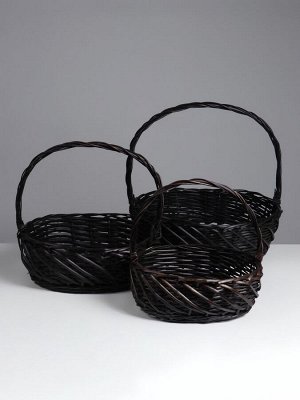 Набор корзин плетёных, овальные 3 шт., 44x36 см, Н14 см, Н с ручкой 42 см, дно 38x29 см38x30x13Hх37HHх33x24B