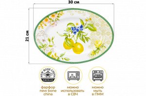 Овальное блюдо "Лимоны" 30x21x2,2 см из новой фарфоровой посуды