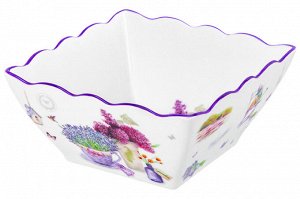 Глубокий квадратный салатник 16x16x8 см, 1 л, фарфор NEW BONE CHINA "Лаванда"