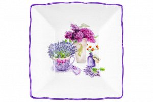 Глубокий квадратный салатник 16x16x8 см, 1 л, фарфор NEW BONE CHINA "Лаванда"