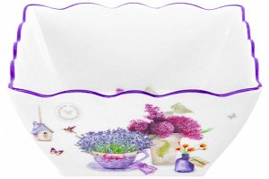Глубокий квадратный салатник 16x16x8 см, 1 л, фарфор NEW BONE CHINA "Лаванда"