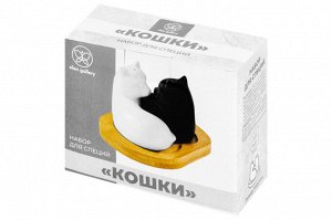 Набор для специй 2 пр. "Кошки черно-белые" на деревянной подставке, 11*9*7 см