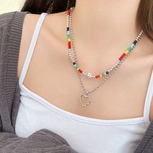 Колье чокер двойное разноцветное из бисера