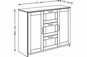 СИРИУС Тумба 2 двери и 3 ящика, белый. 95х117х41см