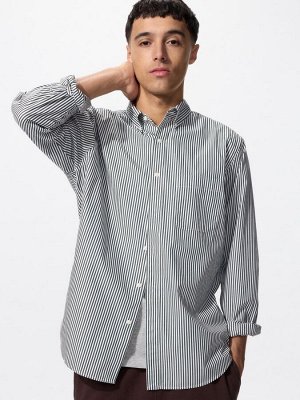 UNIQLO - базовая хлопковая рубашка в мелкую полоску - 58 DARKGREEN