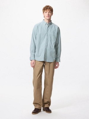 UNIQLO - базовая хлопковая рубашка в мелкую полоску - 58 DARKGREEN