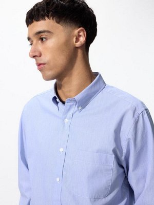 UNIQLO - хлопковая рубашка с эффектом «hairline» - 65 BLUE