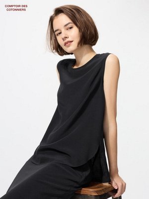 UNIQLO x Comptoir des Cotonniers - лёгкая блузка без рукавов из льна - 09 BLACK