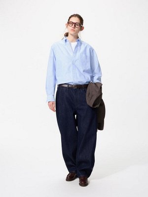 UNIQLO - рубашка оксфорд в полоску - 58 DARKGREEN