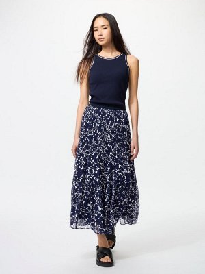 UNIQLO - шифоновая юбка с ярусами и принтом в ботаническом стиле - 69 NAVY