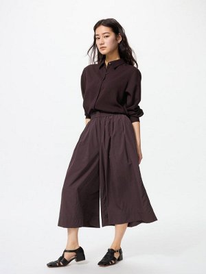 UNIQLO - нейлоновые кюлоты с эффектом юбки, укороченная длина - 38 DARKBROWN