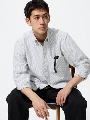 UNIQLO - рубашка оксфорд в полоску - 58 DARKGREEN