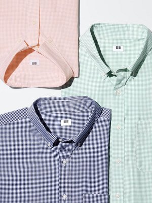 UNIQLO - рубашка из тонкого хлопка в клетку - 31 BEIGE