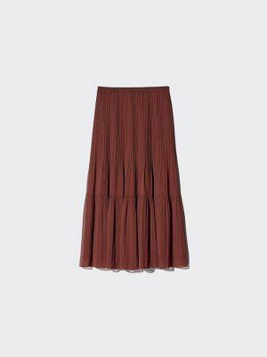 UNIQLO - однотонная шифоновая юбка с плиссировкой - 01 OFFWHITE