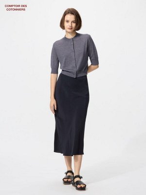 UNIQLO x Comptoir des Cotonniers - легкая миди-юбка из льна - 09 BLACK