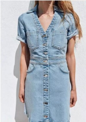 ZARA CHINA ДЖИНСОВОЕ МИНИ-ПЛАТЬЕ, голубой