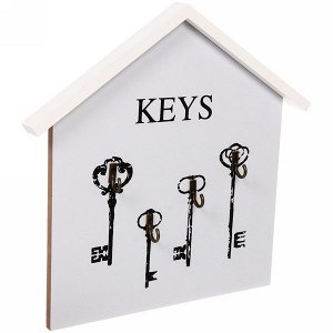 Ключница 27*27*2см "Keys" белая. 4 крючка. деревянная