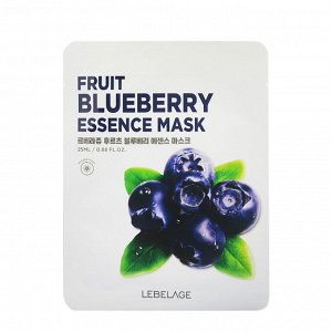 LEBELAGE. Тканевая маска для лица с экстрактом, ЧЕРНИКИ, FRUIT BLUEBERRY ESSENCE MASK, 25 мл.