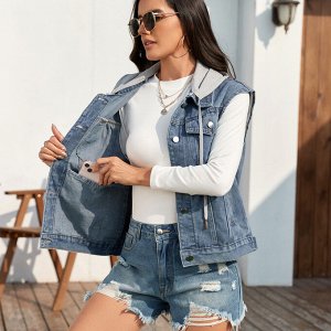 Жилет джинсовый женский с капюшоном