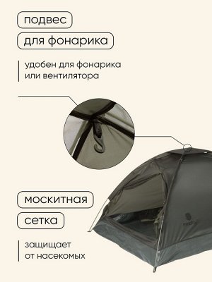 Палатка туристическая 2-местная maclay fisht te 2, 205x150x105 см, трекинговая, однослойная, зелёная