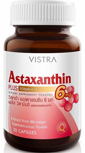 VISTRA  Astaxanthin 6 mg plus Vitamin E, пищевая добавка, 30 капсул