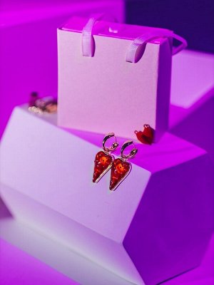 Серьги ассорти «Сердце» клубника, цвет красный в золоте