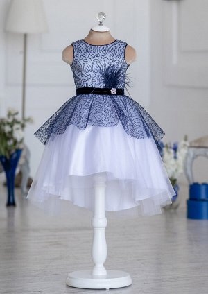 Оригинальное нарядное платье с контрастной пайеточной сеткой, цвет белый