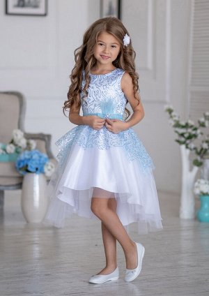 ALOLIKA Оригинальное нарядное платье с контрастной пайеточной сеткой, цвет бел.голубой