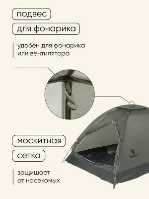 Палатка туристическая 2-местная maclay fisht se 2, 205x150x105 см, трекинговая, однослойная, зелёная