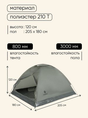 Палатка туристическая 3-местная maclay fisht se 3, 205x180x120 см, трекинговая, однослойная, цвет МИКС