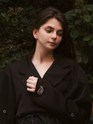QF Брошь «Лист осенний» ажурный, цветная в чернёном золоте
