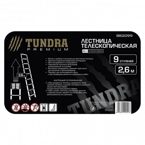 Лестница телескопическая TUNDRA, 9 ступеней, 2.6 м, алюминиевая