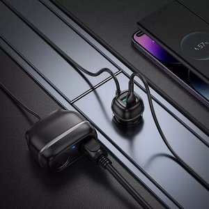 Разветвитель в прикуриватель + зарядное устройство Hoco Z56, 2 гнезда, 240W, PD30W, QC3.0