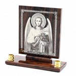 Икона из обсидиана &quot;Архангел Гавриил&quot; 2-е свечи 90*35*95мм