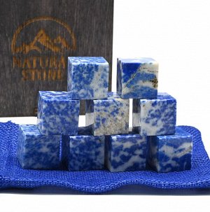 Камни для виски в подарочной упаковке 9 кубиков из лазурита.