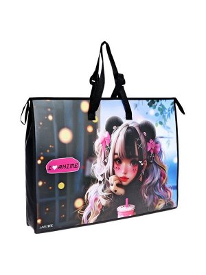 Папка А2 , 650х470х100 мм, deVENTE "I Love Anime", с ручками, пластиковая, молния сверху, внутренний карман