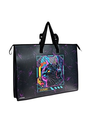 Папка А2 , 650х470х100 мм, deVENTE "Cyber Cat", с ручками, пластиковая, молния сверху, внутренний карман