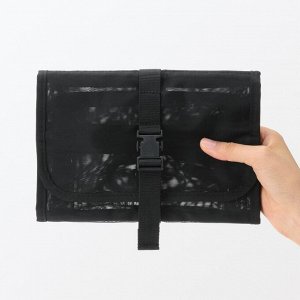 MUJI Nylon Mesh Hanging Toiletry Case Black – подвесной чехол для туалетных принадлежностей из нейлоновой сетки, чёрный