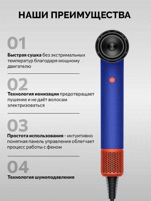 Профессиональный фен 4в1 для волос с ионизацией, 4 насадки