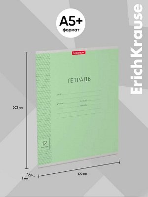 Тетрадь 12 листов в частую косую линейку, ErichKrause «Классика», обложка мелованный картон, зелёная