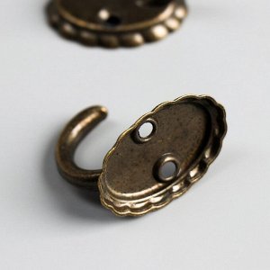 Крючок для ключницы металл «Ретро», набор 2 шт., под бронзу, 3.9x3.3x2.7 см