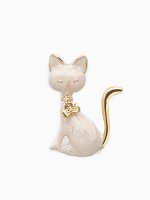 Брошь «Котёнок» с подвижным бантиком, цвет белый в золоте