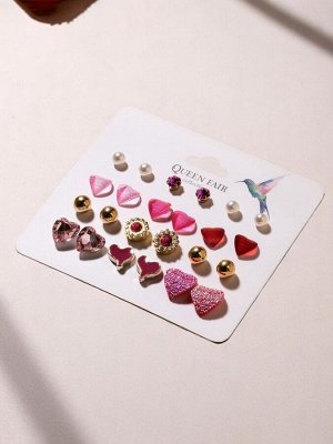 Серьги пусеты 12 пар «Сердечки» свидание, миксы