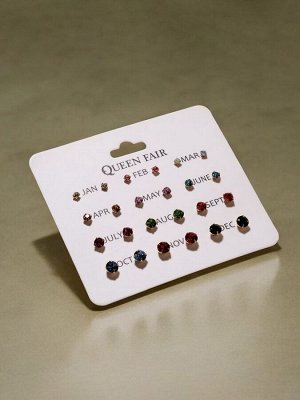 Серьги пусеты 12 пар «Фантазия» маленькие d=3-6 мм, цветные в золоте