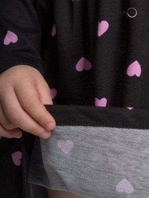 Платье Эля розовые сердечки на черном