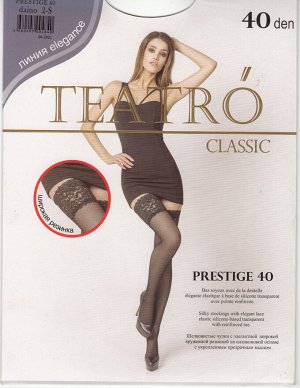 TEATRO PRESTIGE 40 Чулки женские, элегантная кружевная резинка на силиконовой основе, укрепленный прозрачный мысок.