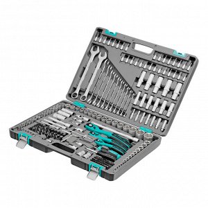 Набор инструментов, 1/4", 3/8", 1/2", Cr-V, S2, усиленный кейс, 216 предметов Stels