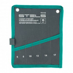 Набор ключей комбинированных 6-17 мм, 6 шт., CrV, матовый хром Stels