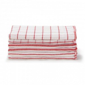 MUJI Indian Cotton Yarn-Dyed Dish Cloths Set - набор из 6 хлопковых кухонных полотенец, красный узор