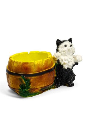 Фигурное кашпо для цветов «Котёнок с бочкой», 500 мл, 23x14x15 см, гипс
